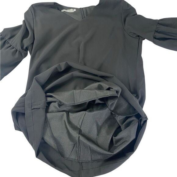 Black V-Neck Dress with Ruffle Sleeves short solid black - Picture 6 of 9